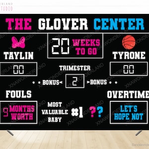 gender reveal backdrop, Gender Reveal Sign, Scoreboard baby shower, Due Date Sign, sport gender reveal, Pregnancy Stats banner, boy or girl
