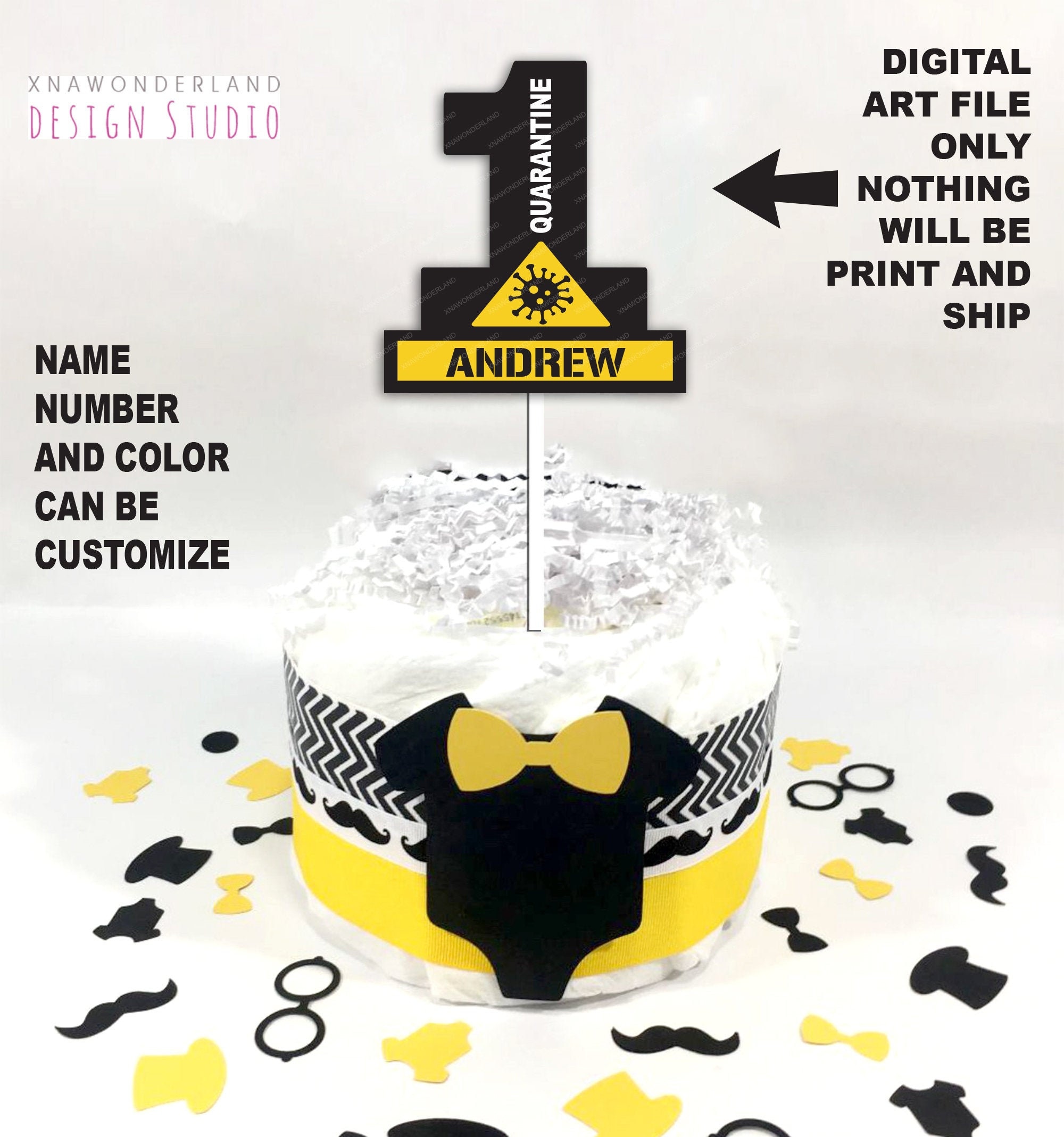 Quarantine Cake Topper First Birthday Caution Party Stay - Etsy