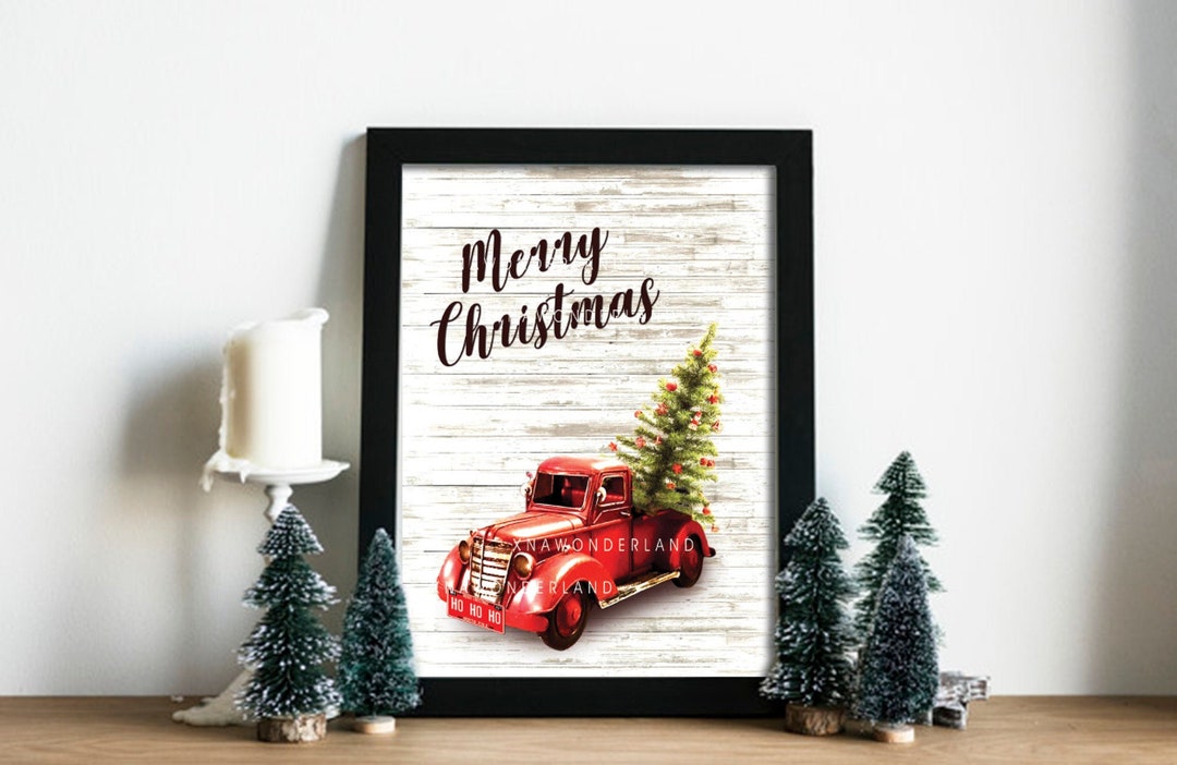 Rustic Truck Print, Christmas Red Truck, Christmas Printable, Truck ...