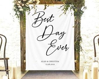 best day ever backdrop, rustic wedding backdrop, fabric wedding banner, custom wedding tapestry, calligraphy backdrop, wedding photo booth