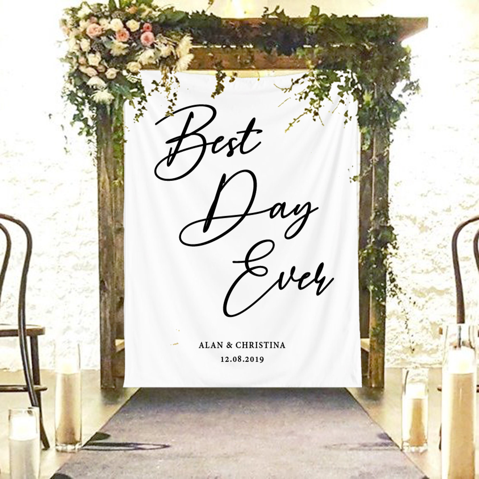 Best Day Ever Backdrop Rustic Wedding Backdrop Fabric Etsy