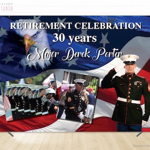custom military marine air force retirement backdrop, soldiers retirement party, army retirement party decor, US military marine corps decor