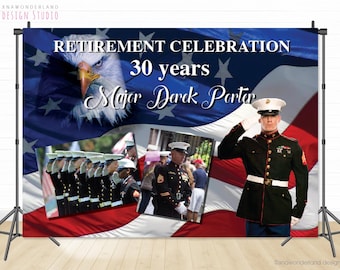 custom military marine air force retirement backdrop, soldiers retirement party, army retirement party decor, US military marine corps decor