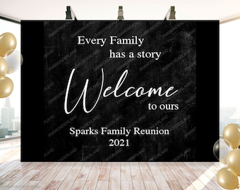 custom family reunion backdrop, personalized family reunion party, custom chalkboard art print, family reunion banner, welcome family decor