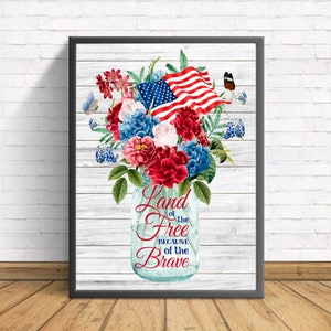 Fourth of July rustic Floral print, July forth flower vase, 4th of July printable, Americana patriots printable, red blue white printable