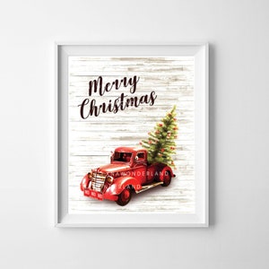 Rustic Truck Print, Christmas Red Truck, Christmas Printable, Truck ...
