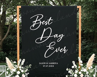 sfondo per il giorno migliore di sempre, sfondo rustico per matrimonio, striscione in tessuto per matrimonio, arazzo personalizzato per matrimonio, sfondo per calligrafia, cabina fotografica per matrimonio