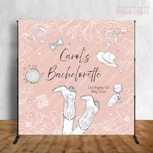 Hand-Drawn Bachelorette cowgirls rodeo backdrop, Disco Cowgirls Bachelorette party decor, Country Western Bachelorette, Last Rodeo weekend