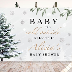 baby it&#39;s cold outside baby shower backdrop, winter baby shower banner, december baby party decor, Christmas Baby Shower, Gender Neutral png
