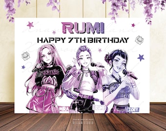 KPop Demon Hunter Birthday Banner, Kpop demon Party Decor, Kpop Birthday Backdrop, Huntrix, Saja boys sign, huntrix birthday party decor