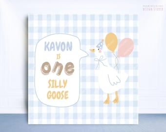 One silly goose birthday backdrop, boy first birthday silly goose, Personalized Banner 1st Birthday , custom silly goose party decor sign