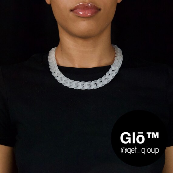 White Frosted Medium Cuban Link Choker 