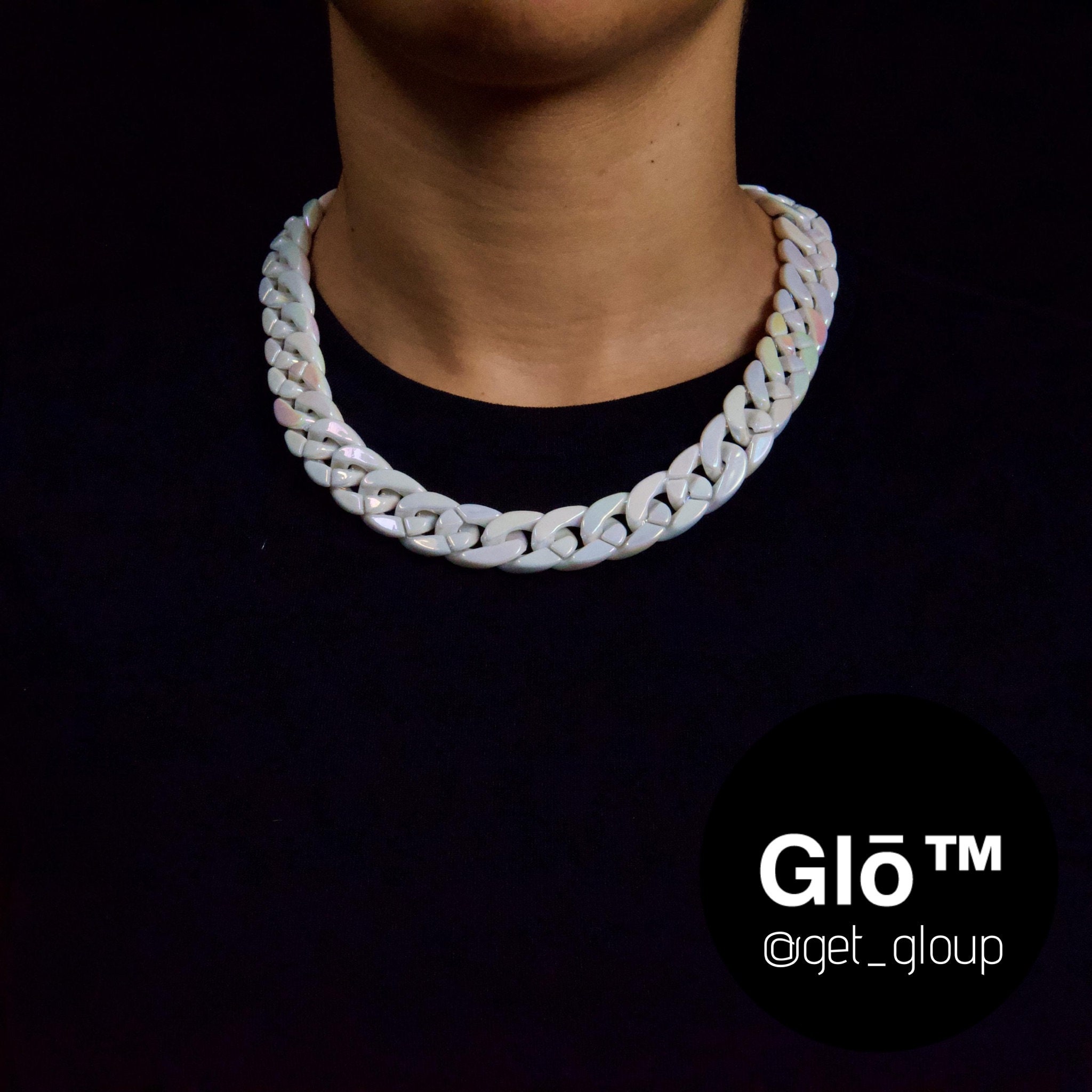 White Opal Medium Cuban Link Choker 
