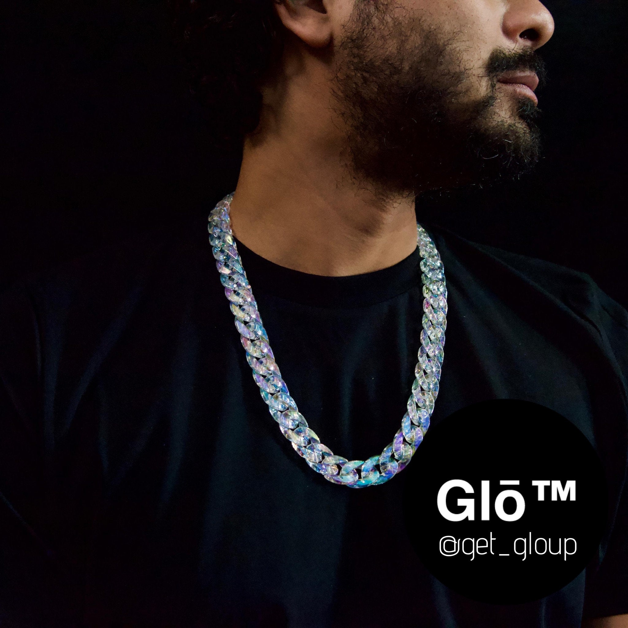 Clear Opal Medium Cuban Link Necklace Acrylic glass Chain. Necklace