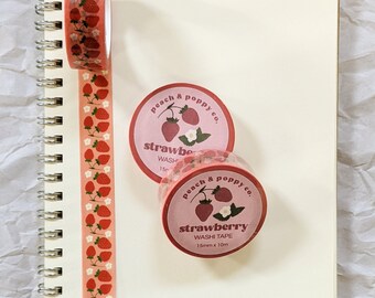 Strawberry Washi Tape for Stationery Lovers, Summer Fruit Illustration Decorative Pen Pal Tape