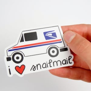 USPS Truck I Love Snail Mail Sticker, Water bottle Sticker, Vinyl Laptop Waterproof Sticker Decal, Pen Pal Gift