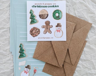 Tiny Christmas Cookie Stationery Set, Mini Snail Mail Kit, Miniature Letter Writing Set Baking Illustration