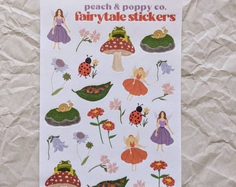 Fairytale Sticker Sheet for Snail Mail 4x6 Cottagecore Journaling Planners