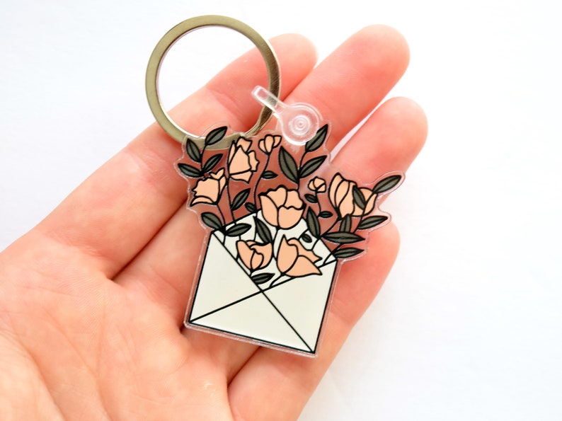 Floral Envelope Acrylic Keychain for Pen Pals Snail Mail Etsy