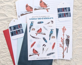 Winter Birds Snail Mail Letter Writing Set, Pen Pal Kit, Cardinal Stationery Set, Themed Snail Mail Kits, Painted Pen Pal Kit