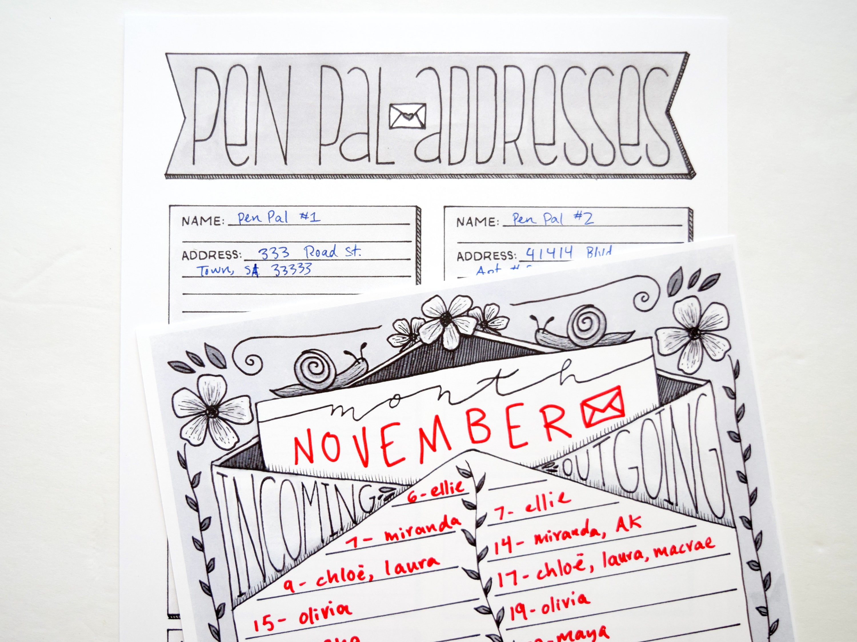 Pen Pal Printable Trackers and Lists Illustrated - Etsy