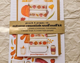 Autumn Essentials Snail Mail Letter Writing Set, Pen Pal Kit, Fall Stationery Set, Themed Snail Mail Kits, Watercolor Pen Pal Kit