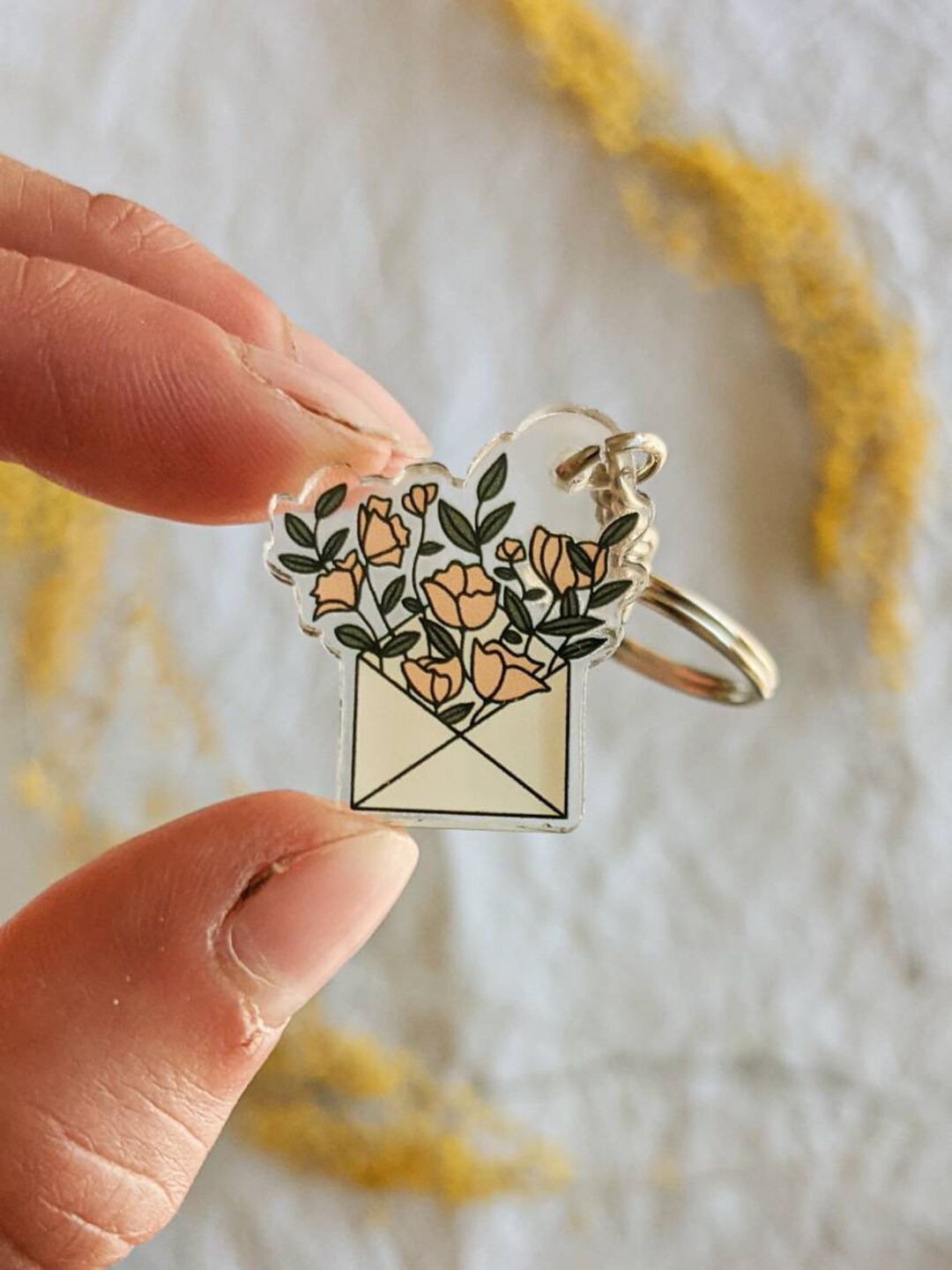 Floral Envelope Acrylic Keychain for Pen Pals, Snail Mail Keychain