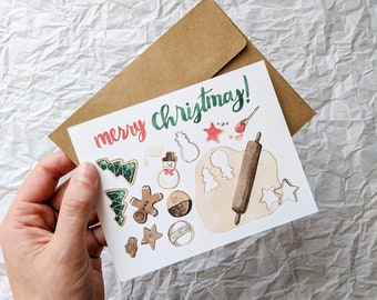 Christmas Cookies Blank Note Card Single A2 "Merry Christmas" Watercolor Illustration Greeting Card