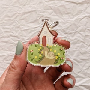 Snail Cottage Acrylic Keychain for Pen Pals, Fairytale Keychain Cute