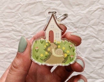 Snail Cottage Acrylic Keychain for Pen Pals, Fairytale Keychain Cute