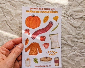 Autumn Essentials Sticker Sheet for Snail Mail 4x6 Seasonal Fall Journaling Planners