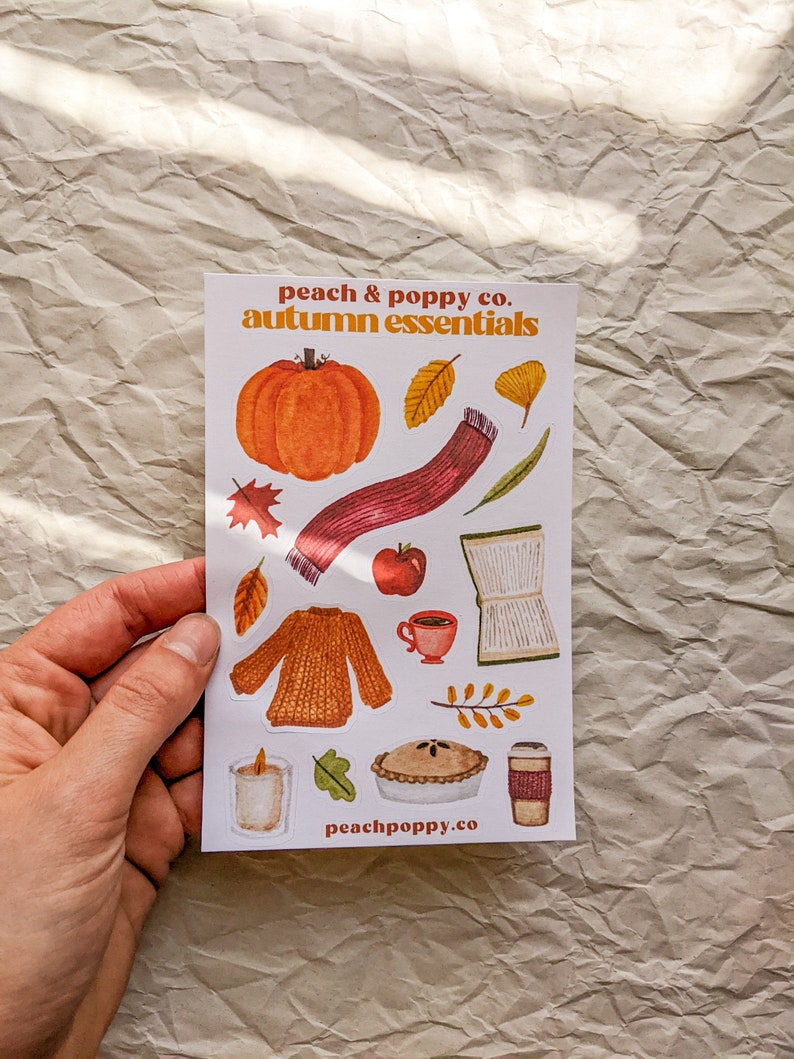 Autumn Essentials Sticker Sheet for Snail Mail 4x6 Seasonal Fall Journaling Planners image 1