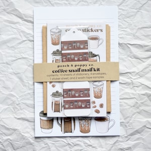 Coffee Snail Mail Letter Writing Set, Pen Pal Kit, Coffee Shop Stationery Set, Themed Snail Mail Kits, Watercolor Pen Pal Kit