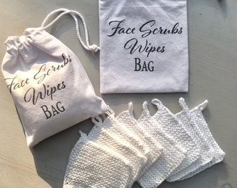 Face Scrub Wipes Sustainable Reusable Knitted Cotton Wipes and Bags