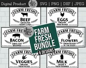 Farmhouse Fresh Bundle SVGDXF PNG jpeg, Farm Fresh Eggs Milk Beef Bacon Flowers svg, Kitchen Sign Clip Art, Farm Fresh Sign Cut File Clipart