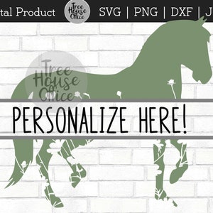 Floral Horse SVG DXF / PNG / jpeg Split Monogram, Horse Mail Box Personalized Sign svg, Horse Love svg, Nom du cheval avec des fleurs, Wildflower Svg