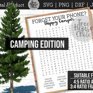Camping Word Search SVG / DXF / JPEG / png, Olvidé su teléfono svg, Baño imprimible, búsqueda de palabras rv, campamento de tiendas, decoración del remolque, crucigrama svg