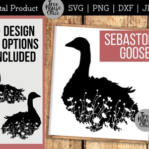 Floral Sebastopol Goose SVG, Goose Silhouette with Flowers Clip Art, Geese with flowers svg, Wildflower Sebastopol Goose Silhouette PNG