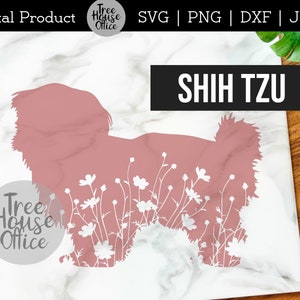 Shih Tzu SVG, DXF PNG jpeg, Shih Tzu Dog Mandala Zentangle svg, Dog Silhouette svg, Shih Tzu Dog with Flowers Glowforge clipart