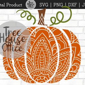 Pumpkin Mandala SVG/DXF/PNG/jpeg Pumpkin Zentangle Autumn Sign Svg Harvest Decor Cut File Stencil Floral Pumpkin Rustic Fall image 1