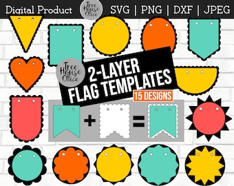 Layered Flag Shapes Banner SVG, DXF, PNG, jpeg, Bunting Scalloped Paper Garland Banners Cut File, Cricut flag svg, Gift Tag svg template
