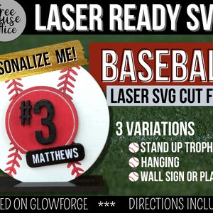 Baseball Laser SVG, Baseball Name Number Glowforge SVG Cut File, Baseball Personalized Player Number Trophy Laser SVG, Softball Name Award