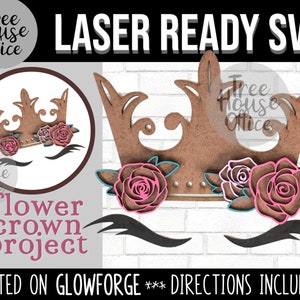 Prinzessin Krone Laser Glowforge SVG, Mädchen Wimpern geschnitten Datei, 3D Laserdrucker Datei, Einhorn Krone Zeichen, Blumenkrone CNC geschichteten Holzschneider
