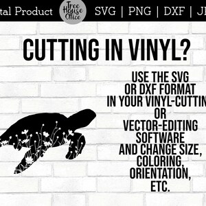 Floral Turtle SVG Digital File features turtle silhouette with wildflowers inside.  Directions given for cutting SVG and DXF in vinyl
