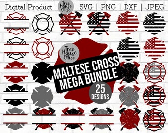 Maltese Cross SVG Bundle, Firefighter SVG, Maltese Cross with Flag Clipart, Fire Department Badge, Firefighter Emblem, Firefighter Symbol
