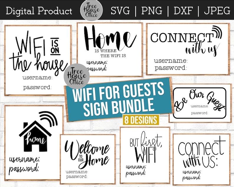 Download Wifi Sign SVG Bundle DXF JPEG png Wifi Password Printable ...
