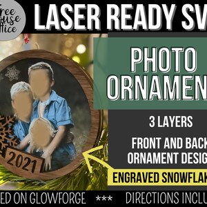 Foto Ornament SVG für Laser, Glowforge Weihnachtsverzierung mit Foto, personalisierte Holz Fotoverzierung Digital SVG für Laserschneider