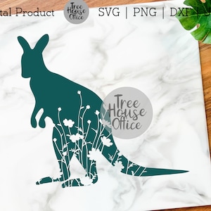 Floral Kangaroo SVG DXF PNG jpeg, Australia Animal Clip Art, Kangaroo with flowers svg, Wildflower Kangaroo cut file, Cute Kangaroo svg