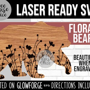 Floral Bär Glowforge SVG, Bär mit Blumen Laser Datei, 3D gelaserter Drucker niedlicher Schwarzbär, Grizzlybär geblümt CNC geschichtetes Holz SVG