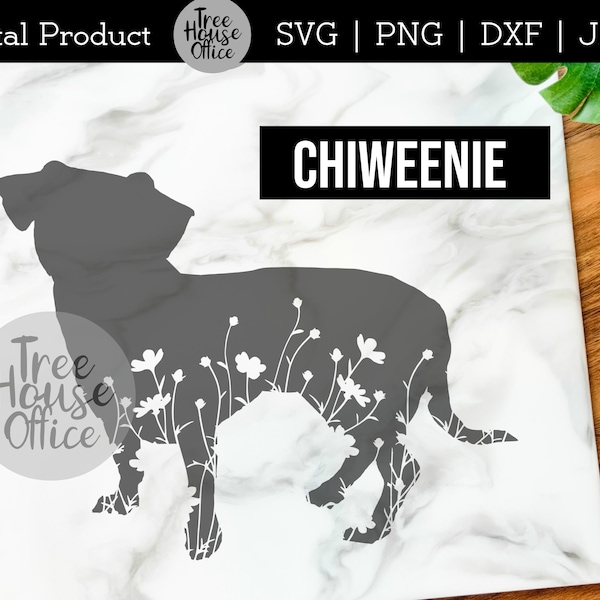 Chiweenie SVG, DXF PNG jpeg, Floral Chiweenie Mandala Zentangle svg, Dog Silhouette svg, Chiweenie with Flowers Mendela, Tea Cup Dog